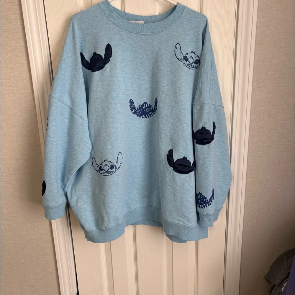 Disney Lilo & Stitch Blue Graphic Sweatshirt 3X Plus Size Pullover Cute Casual - Picture 2 of 5